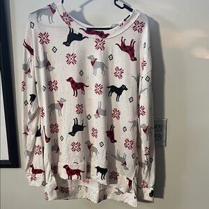 White Pajama Top with Dog and Snowflake Print